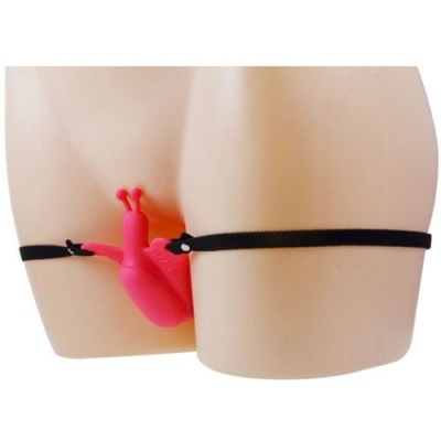 Cueca elástica preta com caracol rosa em silicone