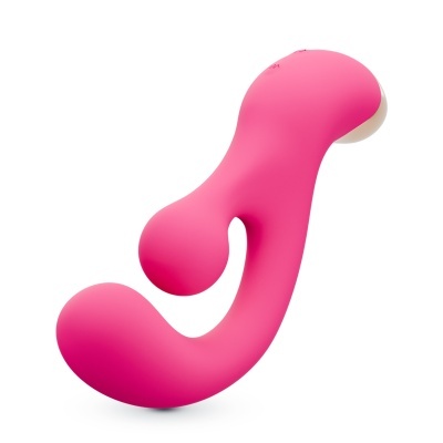 Produto rosa curvado com ponta branca, textura lisa, fundo branco
