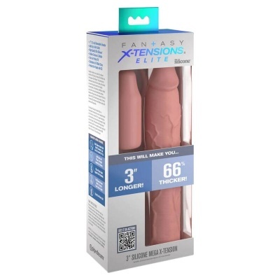Embalagem de extensão em silicone cor pele com texto promocional