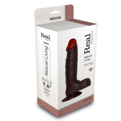 Embalagem com dildo marrom com ponta vermelha