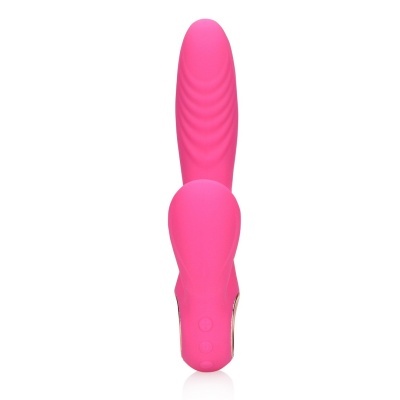 Vibrador rosa em silicone com botões na base