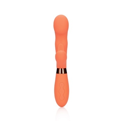 Vibrador coral com botão e detalhe metálico