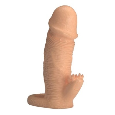 Acessório adulto em silicone cor de pele com textura e pequena extensão