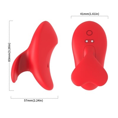 Dispositivo ergonómico vermelho com botões e pontos metálicos