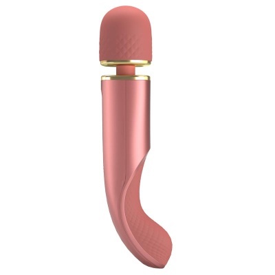 Vibrador cor-de-rosa metálico com cabeça arredondada texturizada e corpo curvado
