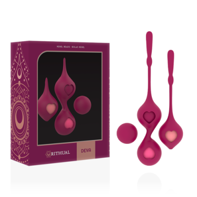 Conjunto de bolas de Kegel rosa com design em formato de coração, embaladas em caixa roxa RITHUAL