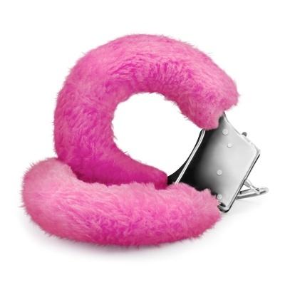 Algemas com cobertura felpuda cor-de-rosa, metal prateado