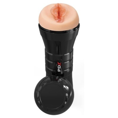 Dispositivo masculino PDX com superfície de silicone cor pele e base preta com tampa