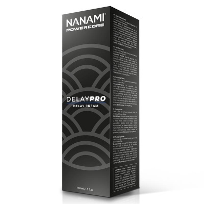 Embalagem preta de creme NANAMI DELAYPRO com texto e padrão cinzento