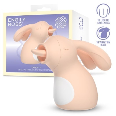 Massageador vibratório formato de coelho cor de pele com orelhas grandes