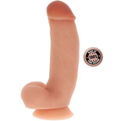 Produto de silicone em forma de pénis com selo de silicone puro.