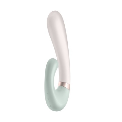 Vibrador em silicone branco e verde água com detalhes metálicos