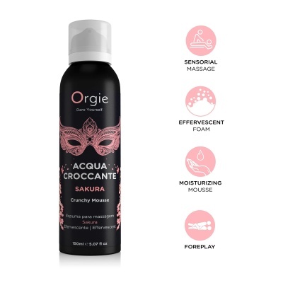 Frasco preto de mousse para massagem Orgie com detalhes rosa e tampa transparente