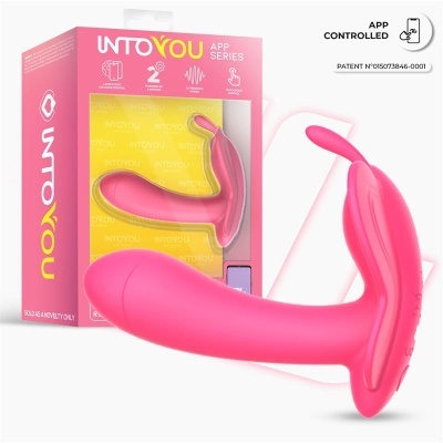 Vibrador cor-de-rosa com embalagem rosa da marca INTOYOU com controlo por app.
