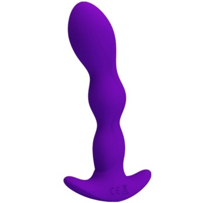 Produto roxo ondulado em silicone com base larga e marcações CE e símbolo de lixo