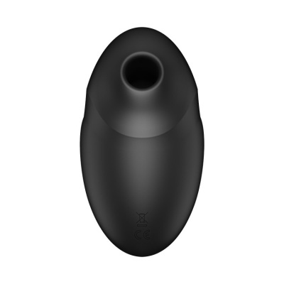 Dispositivo preto oval com abertura circular no topo e marcações CE e símbolo de descarte