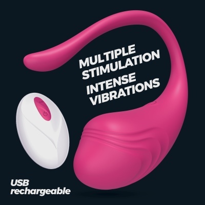 Produto curvado rosa com controle branco e botão rosa
