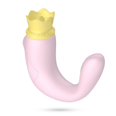 Vibrador cor-de-rosa claro com coroa amarela decorativa na extremidade