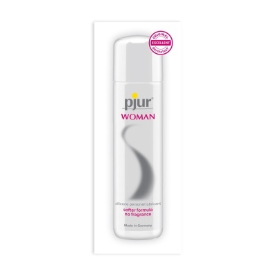 Lubrificante pessoal pjur WOMAN branco com tampa, texto em rosa e cinza