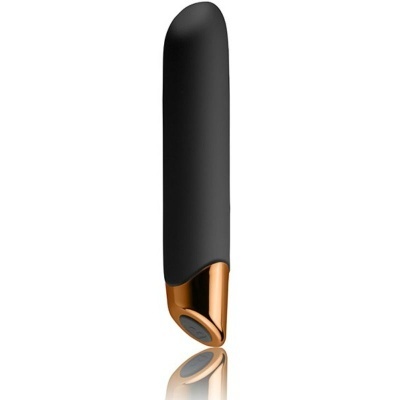 Vibrador preto com base dourada e botão power