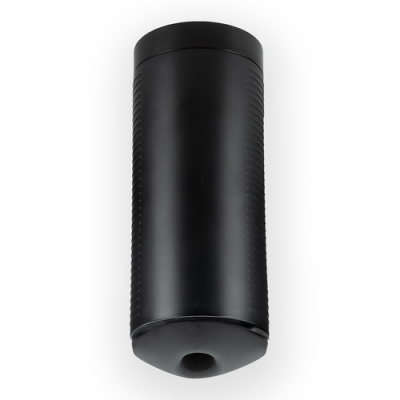 Recipiente cilíndrico preto com textura e abertura circular