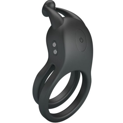 Anel vibratório preto de silicone com botão