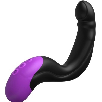 Vibrador preto e rosa com curva e três botões
