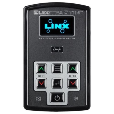 Dispositivo preto com ecrã digital e botões de controlo para electroestimulação