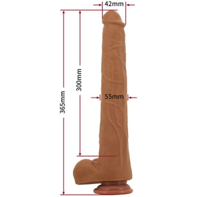 Dildo castanho claro com ventosa e medidas em milímetros