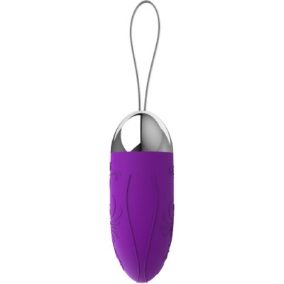 Dispositivo roxo em silicone com parte superior metálica prateada e cordão fino