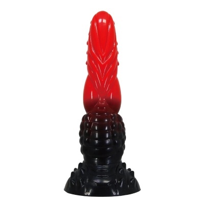 Produto escultural vermelho e preto com texturas em silicone
