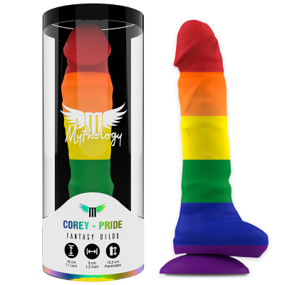 Dildo colorido tipo arco-íris com base ventosa em embalagem transparente