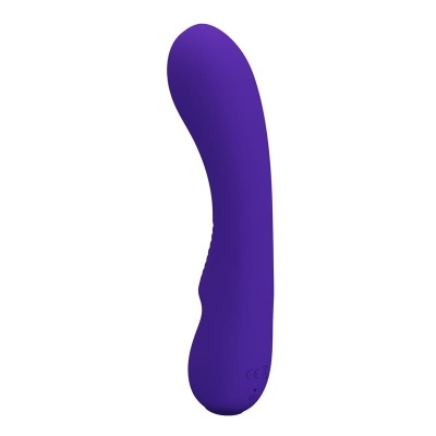 Vibrador roxo curvado com textura lisa e ondulações centrais