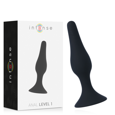 Plug anal preto em silicone com base larga e embalagem branca