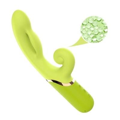 Vibrador verde com detalhe em espiral e ampliação de microesferas