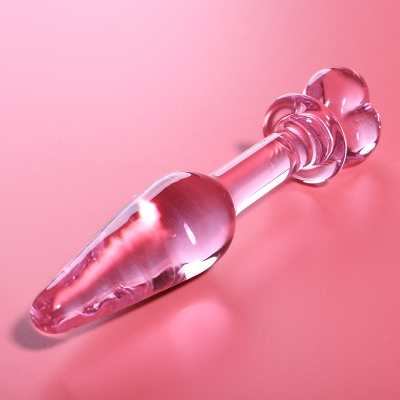 Plug anal de vidro cor-de-rosa transparente com base em forma de coração