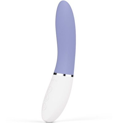 Vibrador roxo com base branca e botões
