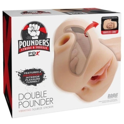 caixa de masturbador vibratório DOUBLE POUNDER com design realista e texto