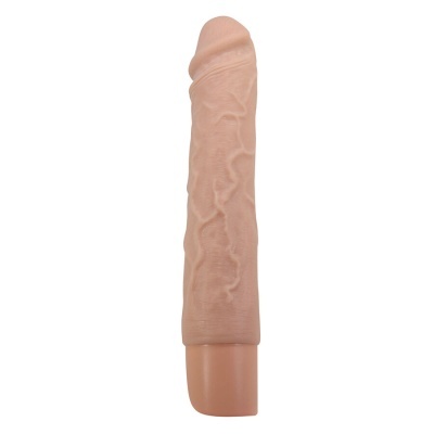 Vibrador cor de pele com textura e formato anatómico