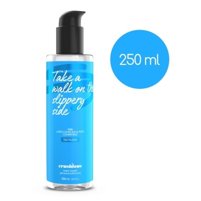Frasco azul de lubrificante pessoal com dispenser preto e texto branco