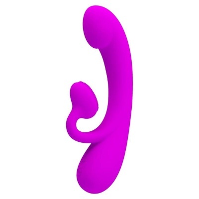Vibrador ergonómico em silicone cor fúcsia com dois estimuladores