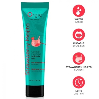 Tubo azul turquesa de gel íntimo sabor Strawberry Mojito da Orgie