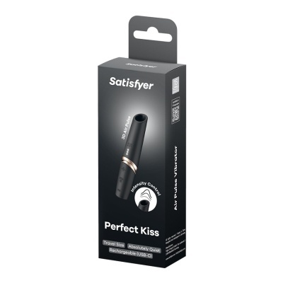 Embalagem de vibrador Satisfyer Perfect Kiss preto e dourado