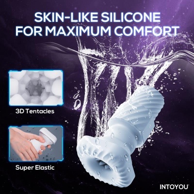 Aparelho branco em silicone com textura e elasticidade em fundo escuro com água