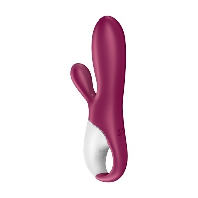 Vibrador feminino roxo com duas pontas e alça branca