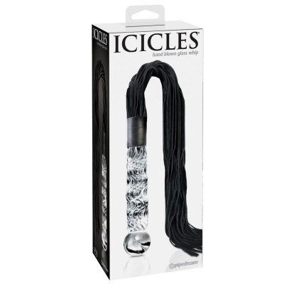 Embalagem do Chicote ICICLES com cabo de vidro transparente e tiras pretas