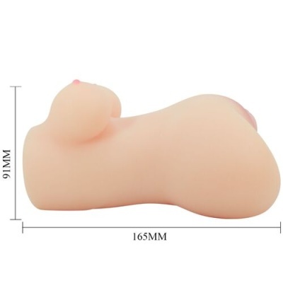 Produto em silicone em formato anatómico cor de pele com peito e nádegas