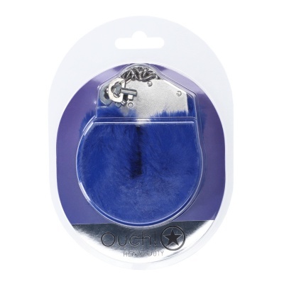 Algemas pelúcia azul com corrente e chave em embalagem blister