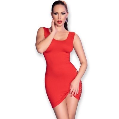 Vestido justo vermelho sem mangas com detalhe lateral de amarração