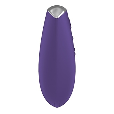 Dispositivo oval roxo com ponta metálica e botões laterais